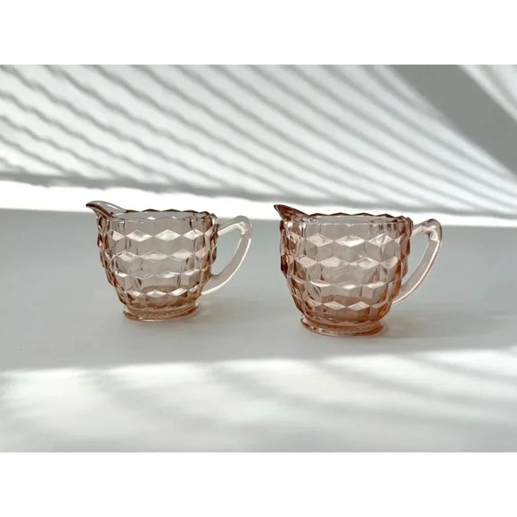 Vintage Jeannette Depression Glass Optic set of 2 Coffee | tea | creamer cups - Picture 10 of 10